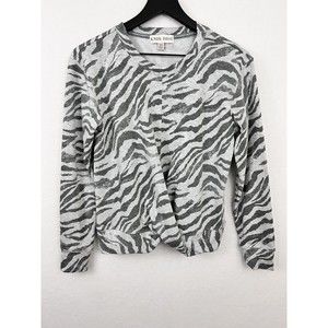 Knox Rose Womens Twist Knot Top Animal Print Gray Long Sleeve Pullover Size XS